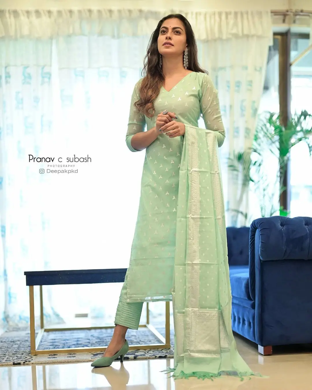 Anusree Nair In South Indian Traditional Green Gown